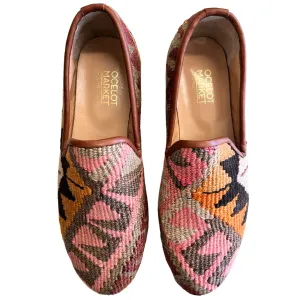Men's Turkish Kilim Loafers | Pink & Grey Pattern