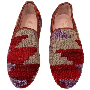 Men's Turkish Kilim Loafers | Red with Muted Colors