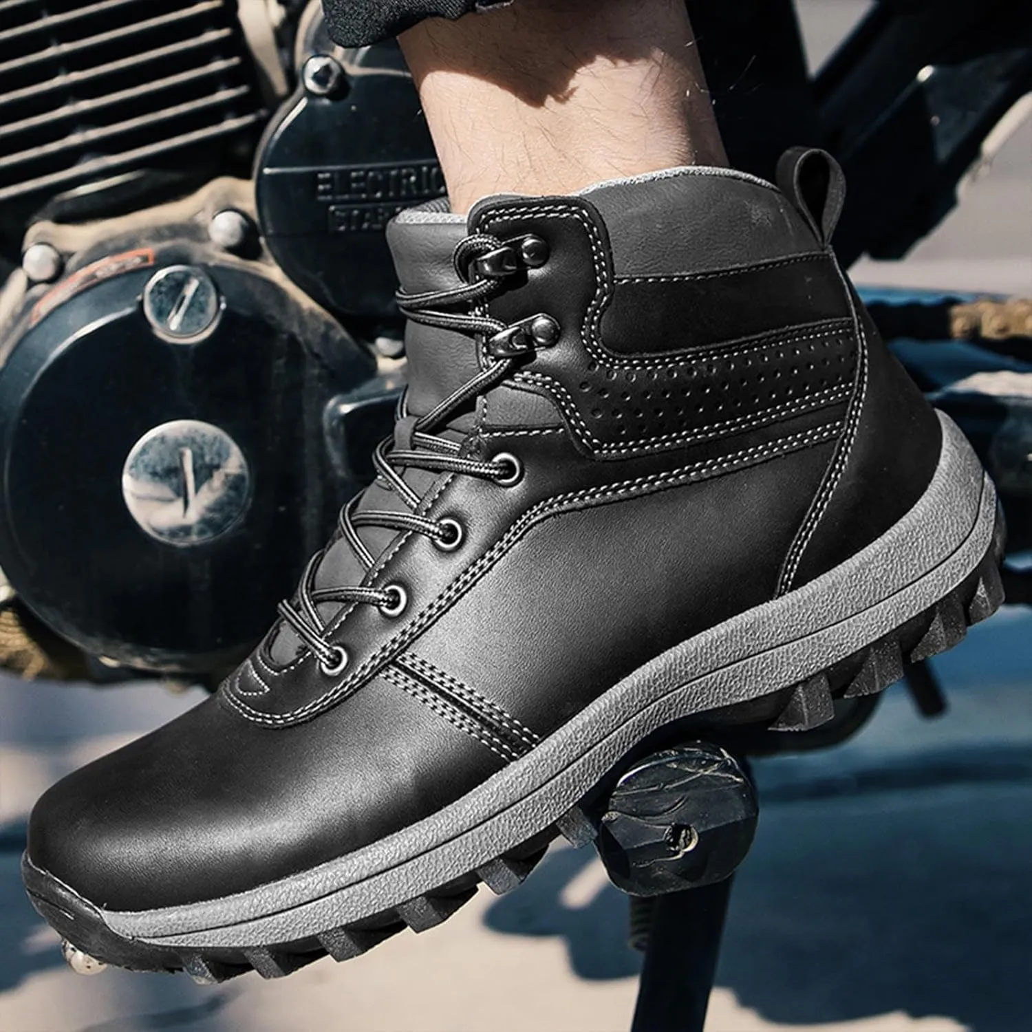 Mens Work Boots Waterproof Hiking Sneakers Zip Up Fur Lined Womens Safety Toe Shoes Wide Width Lightweight Outdoor Botas Mid Ankle Work Casual Hike Grounded Footwear