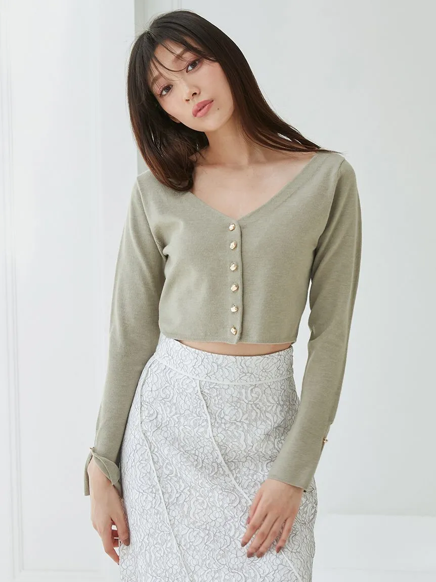 Metal Button Cropped Cardigan