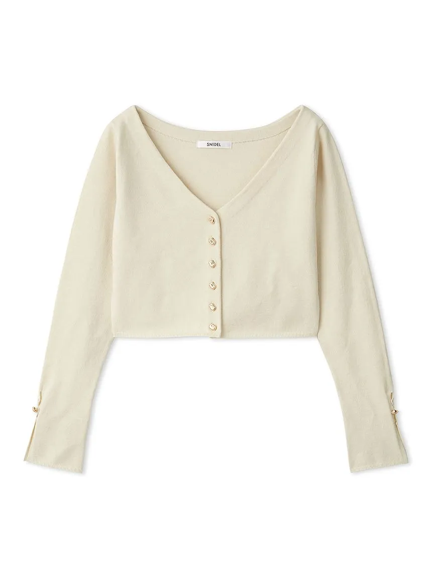 Metal Button Cropped Cardigan