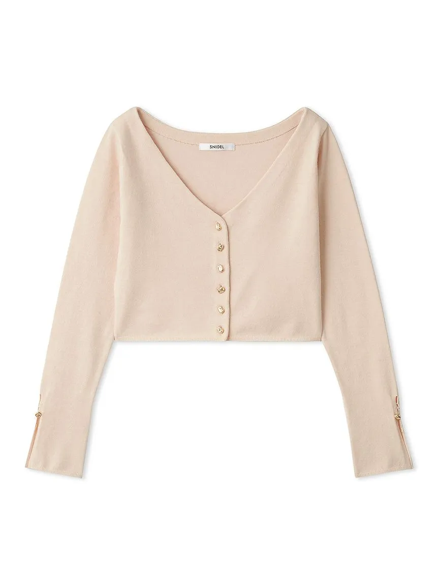 Metal Button Cropped Cardigan