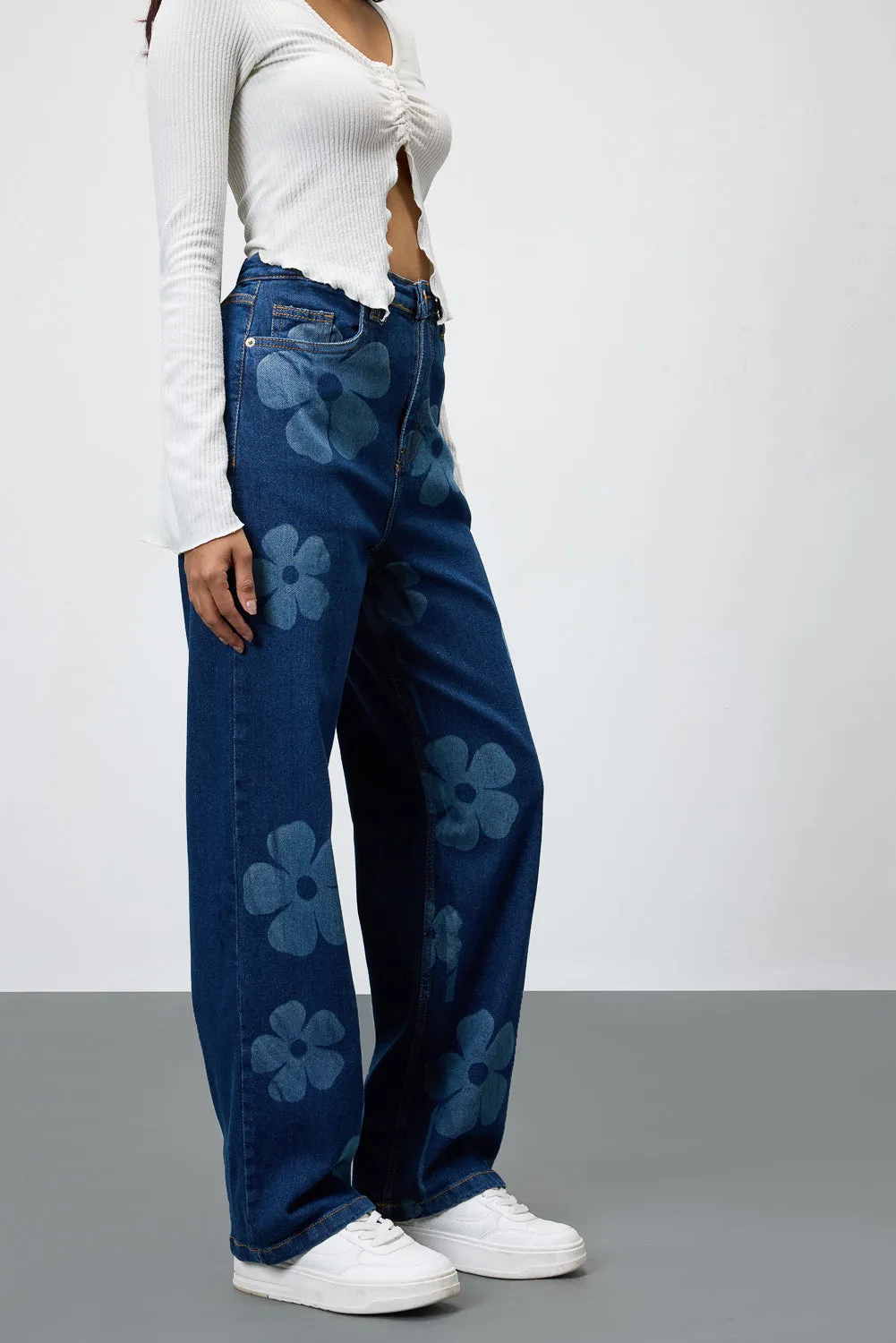 Midnight Blooms Floral Stretch Straight Jeans