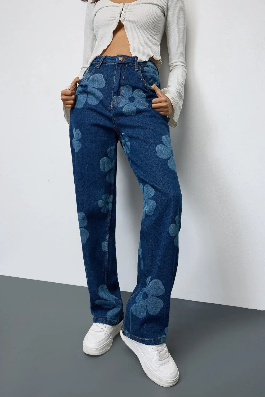 Midnight Blooms Floral Stretch Straight Jeans