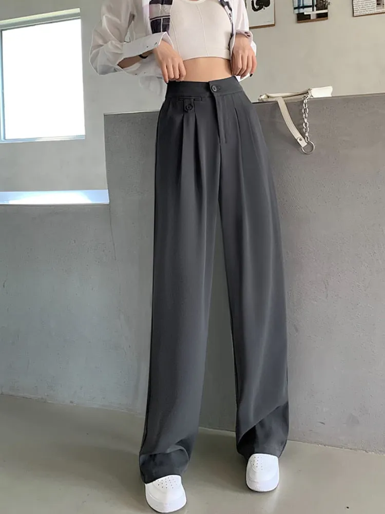 New Spring Autumn Casual High Waist Wide Leg Pants for Women Loose, Floor-Length White Suits Pants Ladies Long Trousers