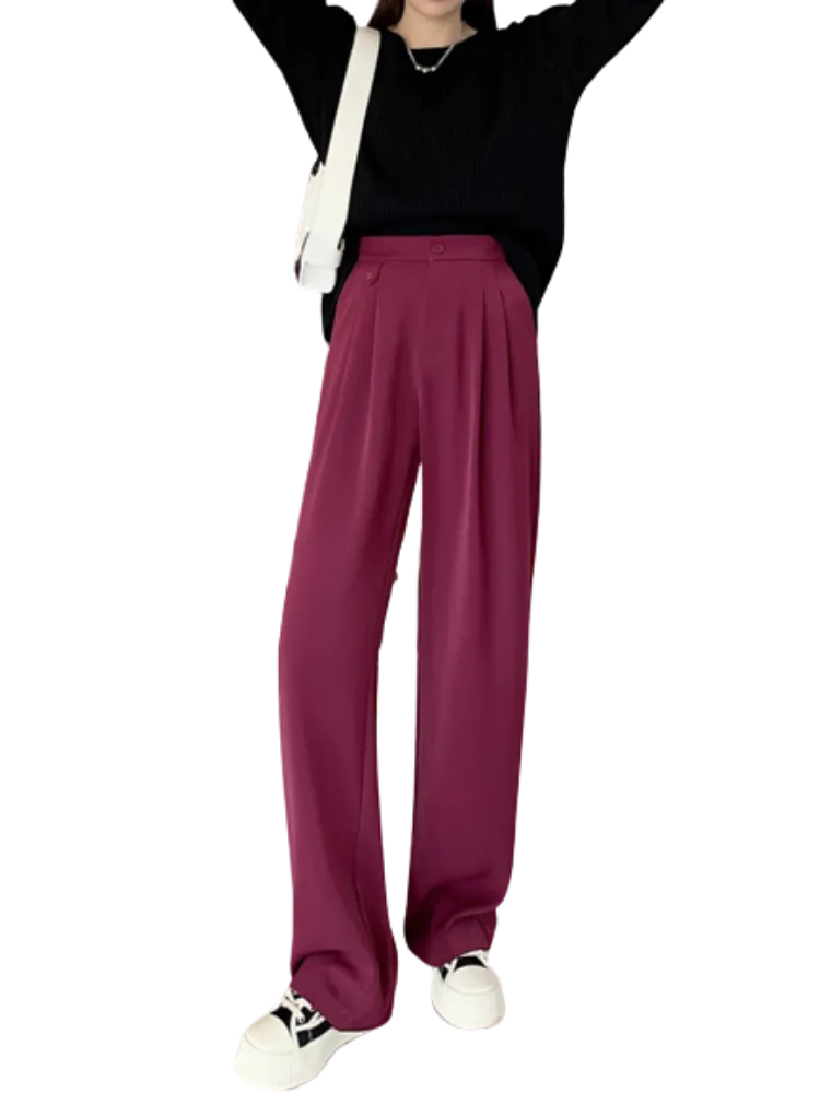 New Spring Autumn Casual High Waist Wide Leg Pants for Women Loose, Floor-Length White Suits Pants Ladies Long Trousers