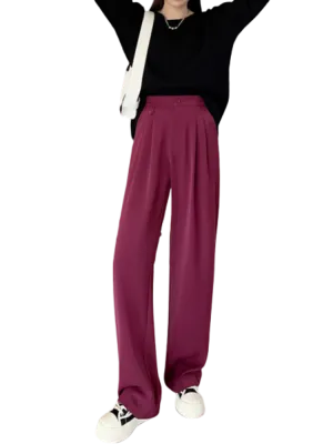 New Spring Autumn Casual High Waist Wide Leg Pants for Women Loose, Floor-Length White Suits Pants Ladies Long Trousers
