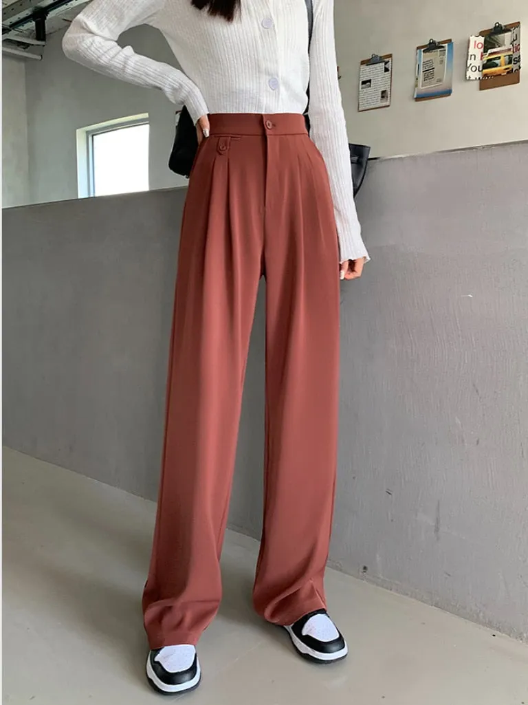 New Spring Autumn Casual High Waist Wide Leg Pants for Women Loose, Floor-Length White Suits Pants Ladies Long Trousers