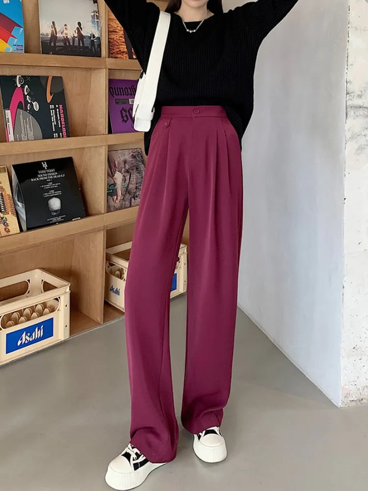 New Spring Autumn Casual High Waist Wide Leg Pants for Women Loose, Floor-Length White Suits Pants Ladies Long Trousers