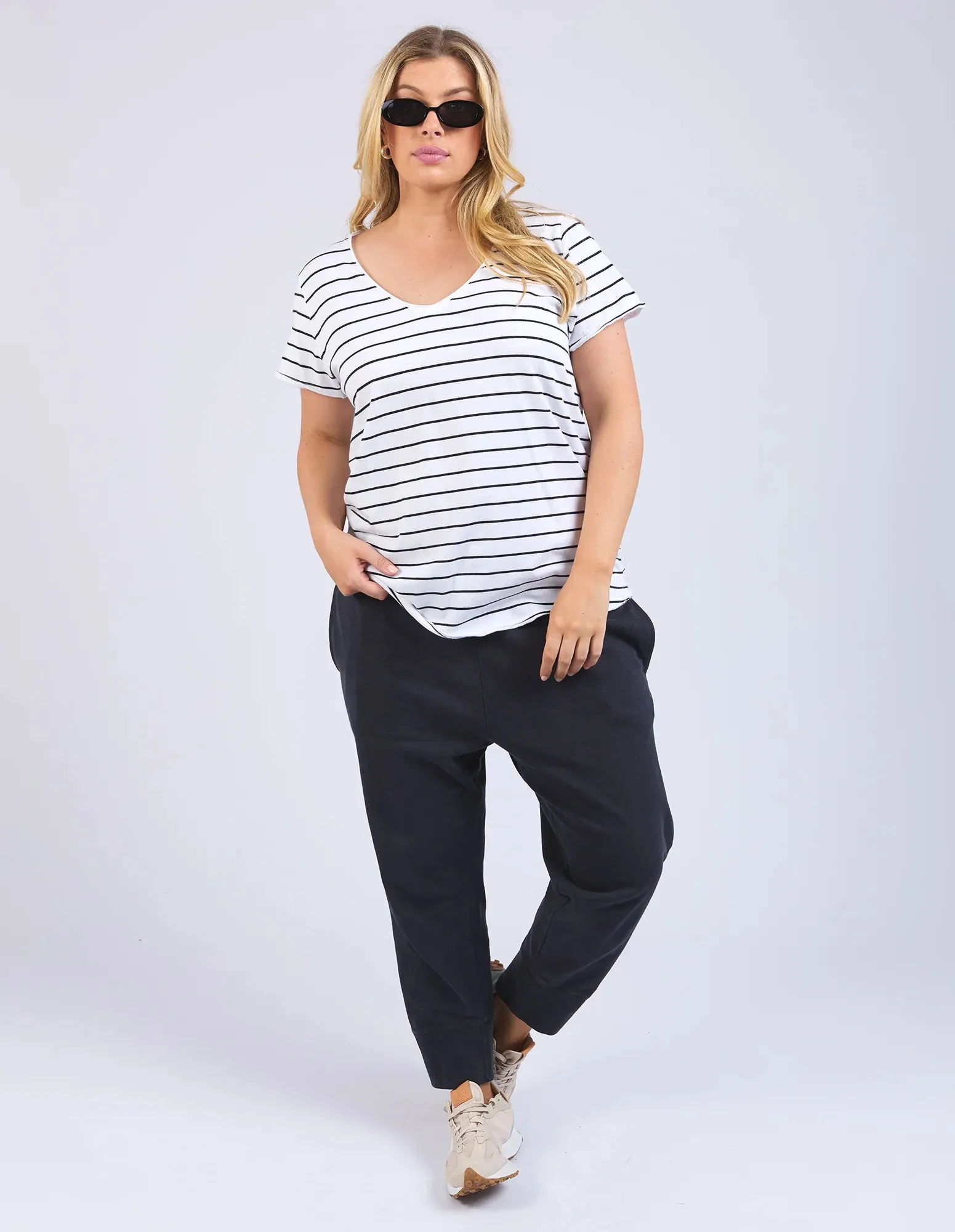 Pima V Tee - Stripe White/Navy (Plus Size)