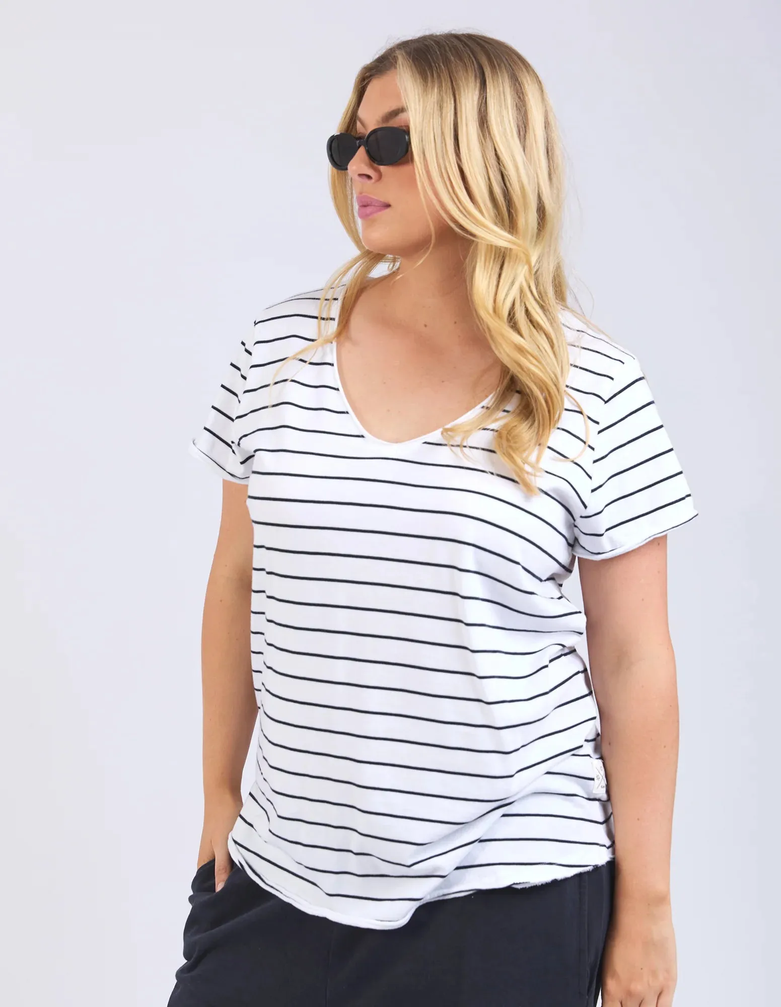 Pima V Tee - Stripe White/Navy (Plus Size)