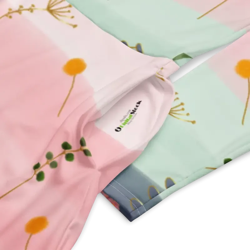 Pink and Green Floral Long Sleeve Midi Dress