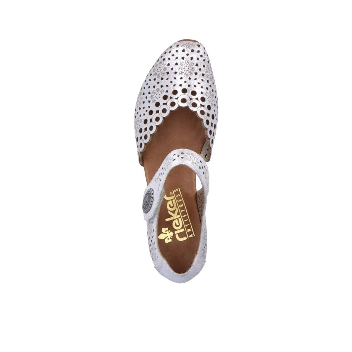 RIEKER PERFED MARY JANE KITTEN HEEL SILVER - WOMENS