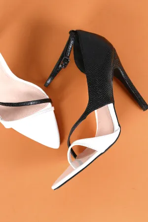 Snake Embossed Asymmetrical Pointed Open Toe Stiletto Heel