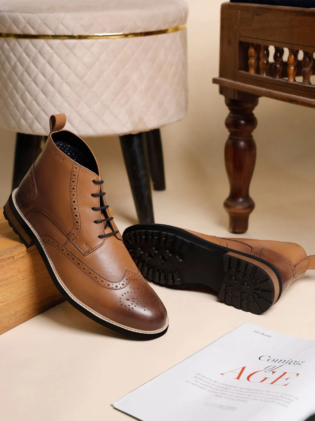 Tan Brogue Lace Up Chukka Boots
