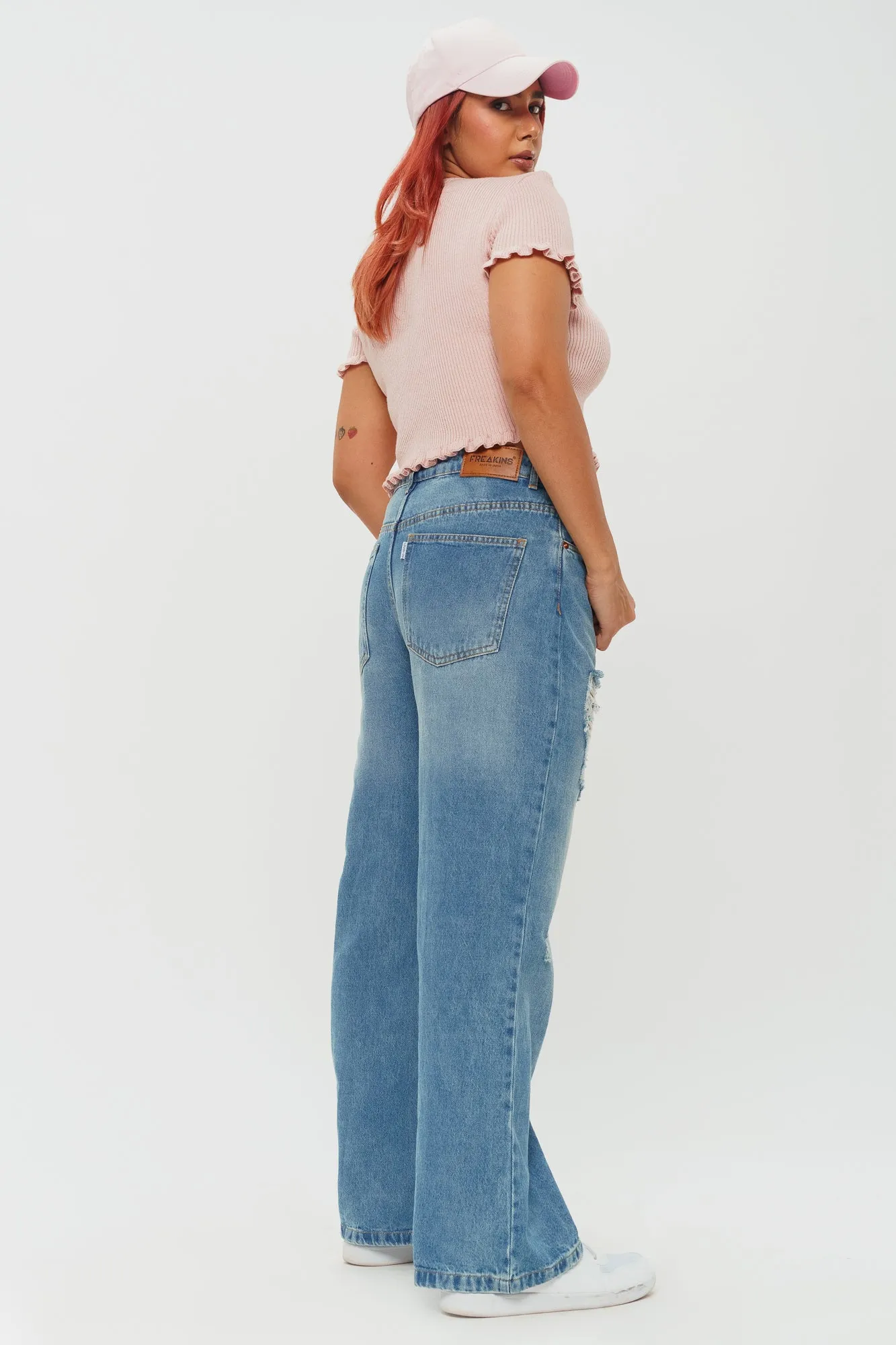 Windy Blue Distressed Wide Jeans