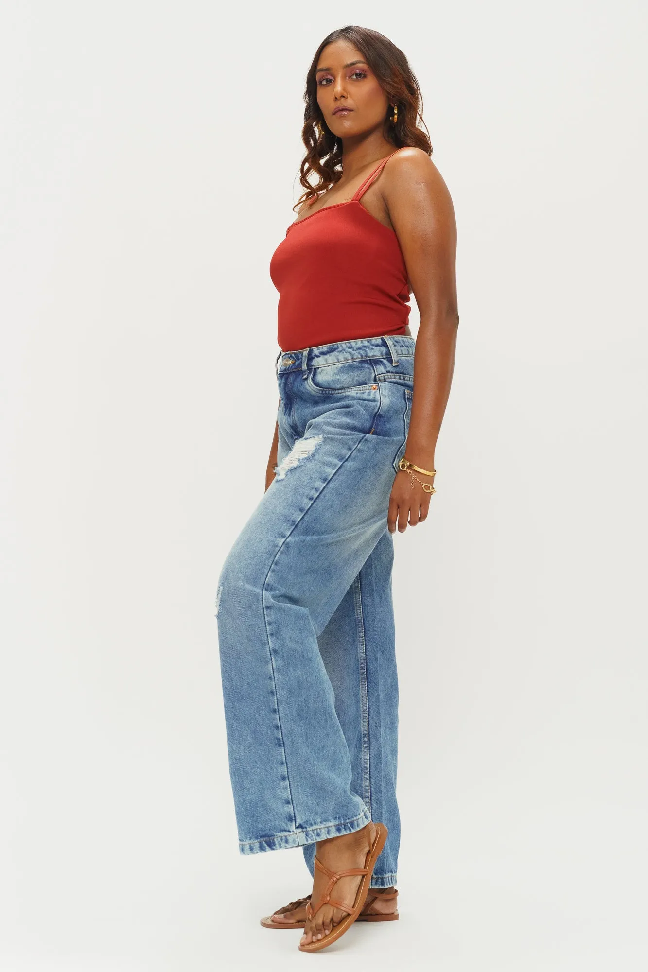 Windy Blue Distressed Wide Jeans