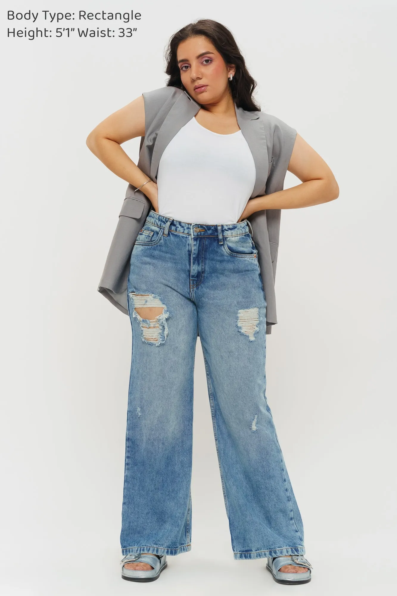 Windy Blue Distressed Wide Jeans