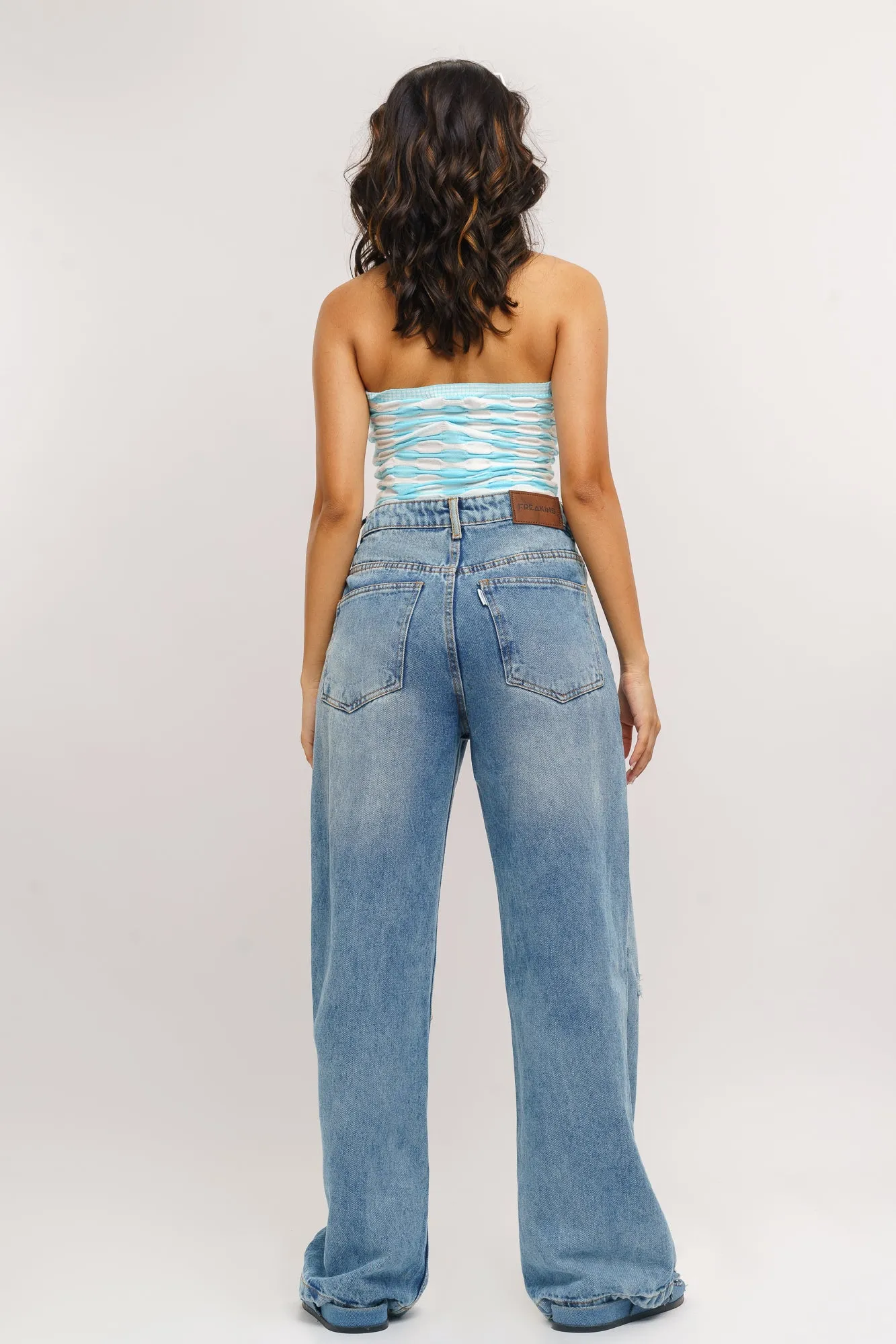 Windy Blue Distressed Wide Jeans