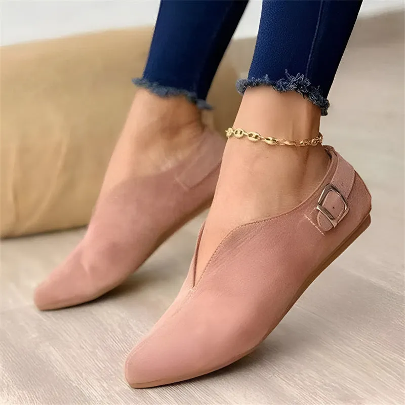 Women Fashion Pointed Toe Flat Suede Casual Shoes