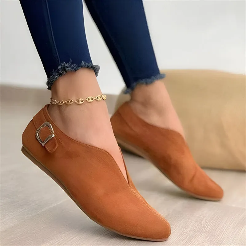 Women Fashion Pointed Toe Flat Suede Casual Shoes