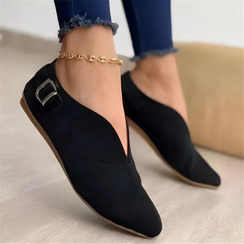Women Fashion Pointed Toe Flat Suede Casual Shoes