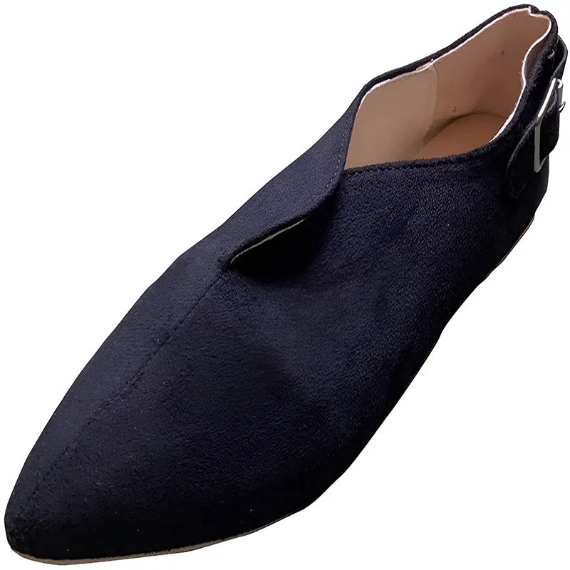 Women Fashion Pointed Toe Flat Suede Casual Shoes