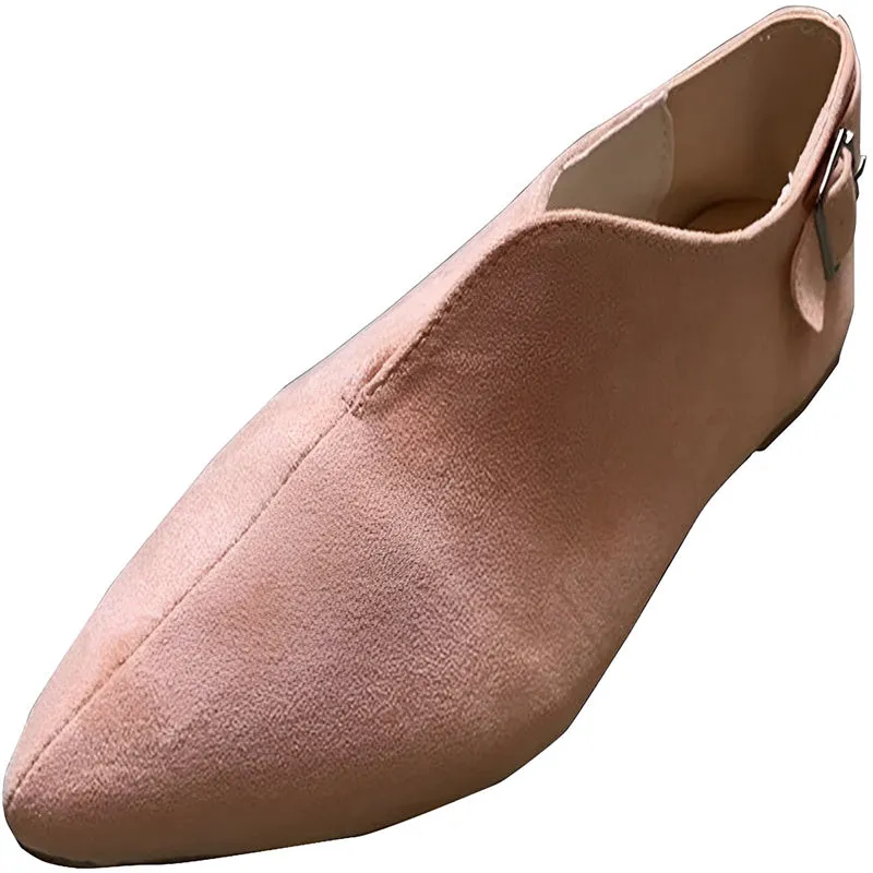 Women Fashion Pointed Toe Flat Suede Casual Shoes