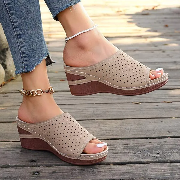 Women's Peep-Toe Wedge Slide Sandals 14749133C