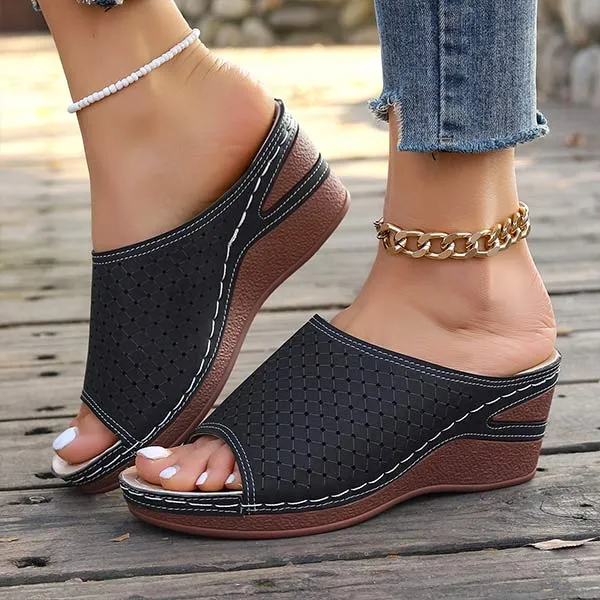 Women's Peep-Toe Wedge Slide Sandals 14749133C