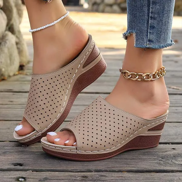 Women's Peep-Toe Wedge Slide Sandals 14749133C