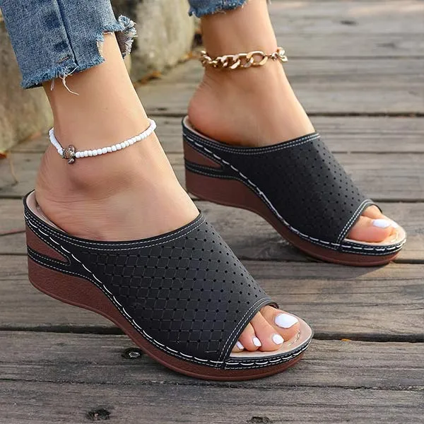Women's Peep-Toe Wedge Slide Sandals 14749133C