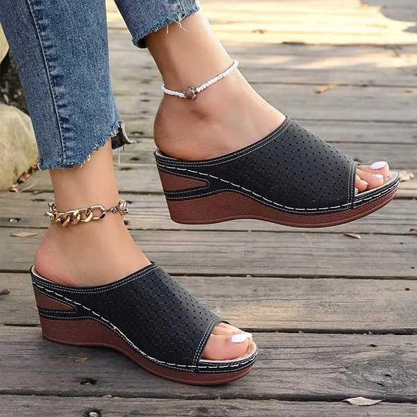 Women's Peep-Toe Wedge Slide Sandals 14749133C