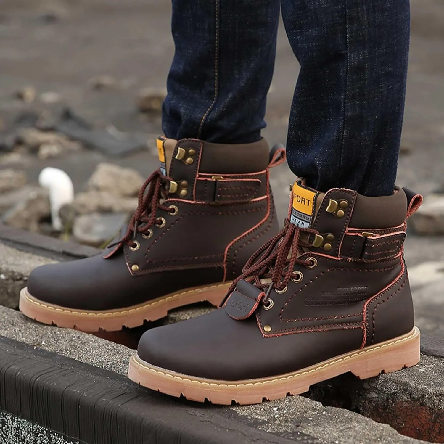 Work Boots for Men Composite Hiking Sneakers Warm Fur Lined Women's Safety Toe Shoes Business Casual Waterproof Outdoor Shoes Leather Comfortable Hike Grounded Footwear